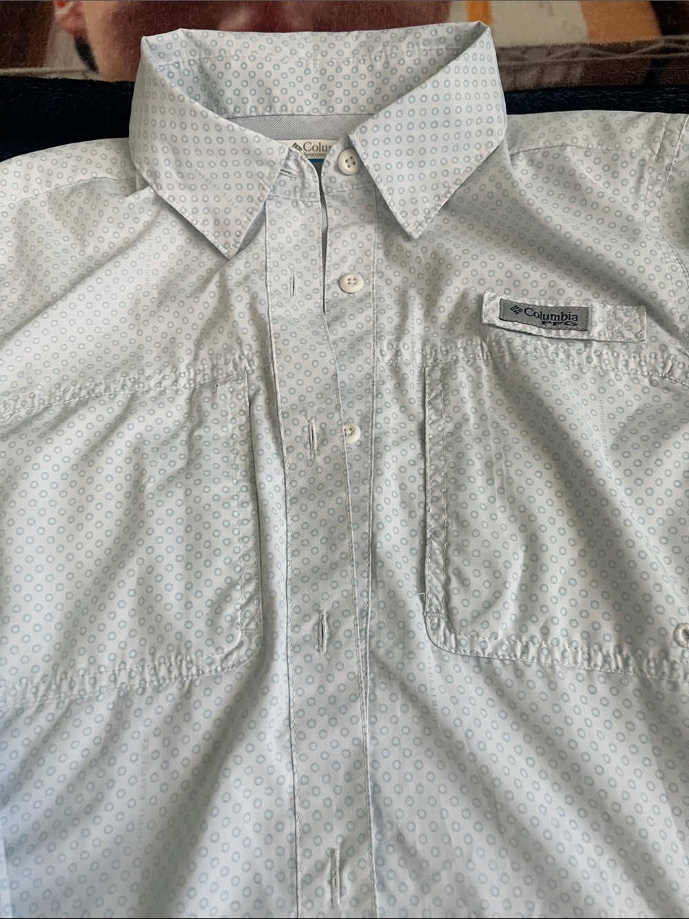 Columbia Light Blue Microdot Short-Sleeve Button Down Shirt